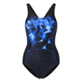 thumbnail image 3 of Aayomet Maillots de Bain pour Femmes Monokini une Pièce Imprimé Color Block Dos Croisé (Bleu, G), 3 of 5
