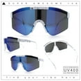 thumbnail image 2 of Boys Kid Size Large Shield Rimless Sport MTB Plastic Sunglasses White - Blue Mirror, 2 of 8