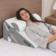 Sasttie Wedge Pillow Set for After Surgery, 1PCS Adjustable Bed Wedge Pillow Headboard with Memory Foam Neck Cushion, Dark Grey & White