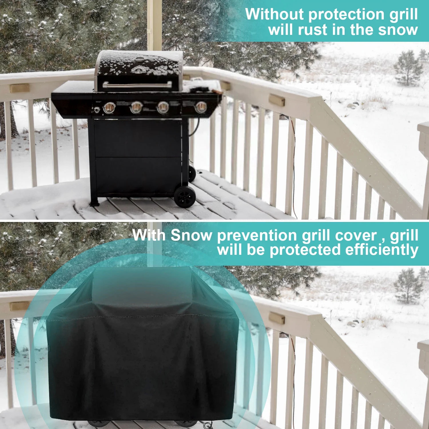 HTB BBQ Grill Cover, 58inch Weather-Resistant Grill Cover for Outdoor Grill, Waterproof Gas Grill Covers with Adjustable Drawstring, Rip-Proof Barbecue Cover for Weber Nexgrill Grills and More - image 4 of 7
