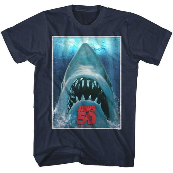 Jaws - 50th Anniversary Poster - Officially Licensed American Classics - Front Print Solid Adult Short Sleeve T-Shirt