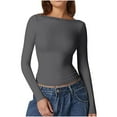 thumbnail image 1 of Dealovy Womens Long Sleeve Shirts Round Neck Slim Fitted Going out Tops Solid Color Basic Undershirts, 1 of 5