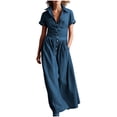 thumbnail image 2 of Karymi Solid Shirt Maxi Dress, Button Down Collared Short Sleeve A-Line Long Dress with Pockets, Casual Flowy Summer Dress Summer Dresses for Women 2026, 2 of 6