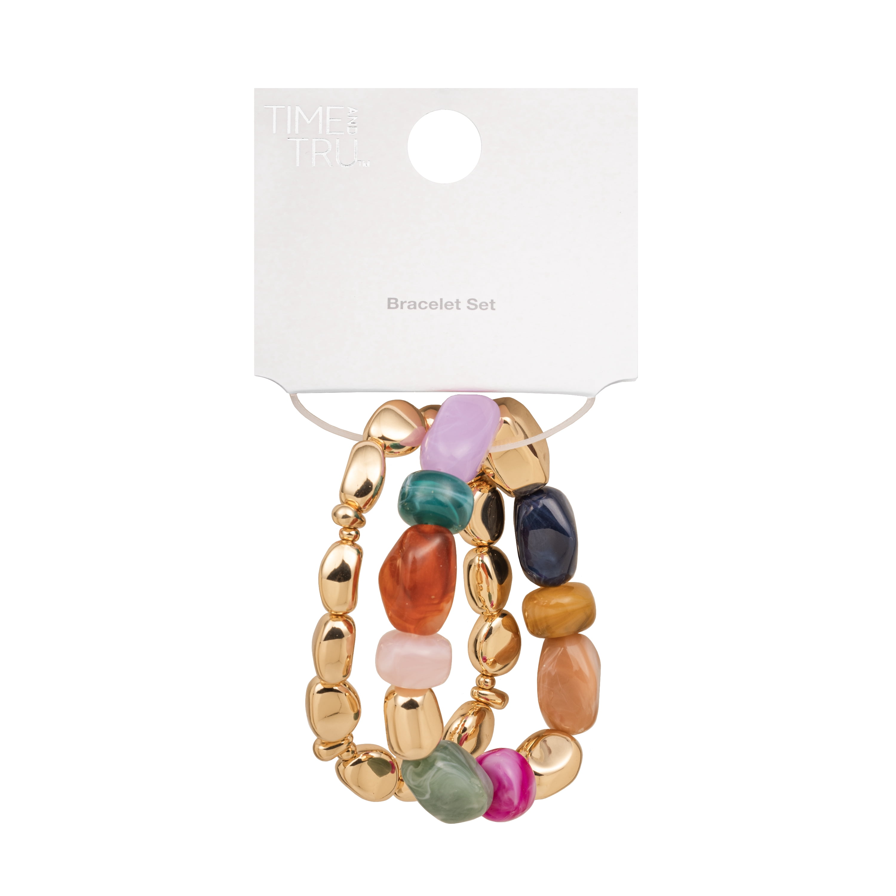 Time and Tru Women's Stretch Bracelet Set with Colorful and Gold Tone Beads