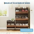 thumbnail image 4 of Historyli Farmhouse Shoe Cabinet with Bench,4 Flip Drawers Storage Shoes Organizer Narrow Hidden Shoe Rack Cabinet for Hallway,Closet,Living,Walnut, 4 of 7
