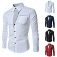 thumbnail image 6 of Mens Casual Slim Shirts Long Sleeve Button Down Business Formal Dress Shirt Tops, 6 of 11