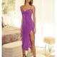 thumbnail image 5 of Vestido largo con abertura, tirantes finos, espalda descubierta, Color puro, volantes, cuello en V, vestido largo de moda para mujer para primavera y verano, 5 of 7