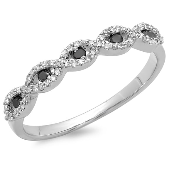 Dazzlingrock Collection 0.25 Carat (ctw) 18K Round Black & White Diamond Bridal Wedding Swirl Band 1/4 CT, White Gold, Size 9