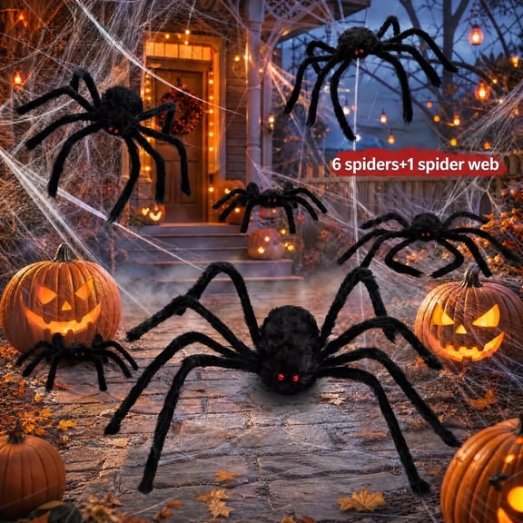 Scidweet Halloween Spider Decorations, 7 Pack Scary Spider Props Cobwebs Halloween Outdoor Indoor Party Yard Decor