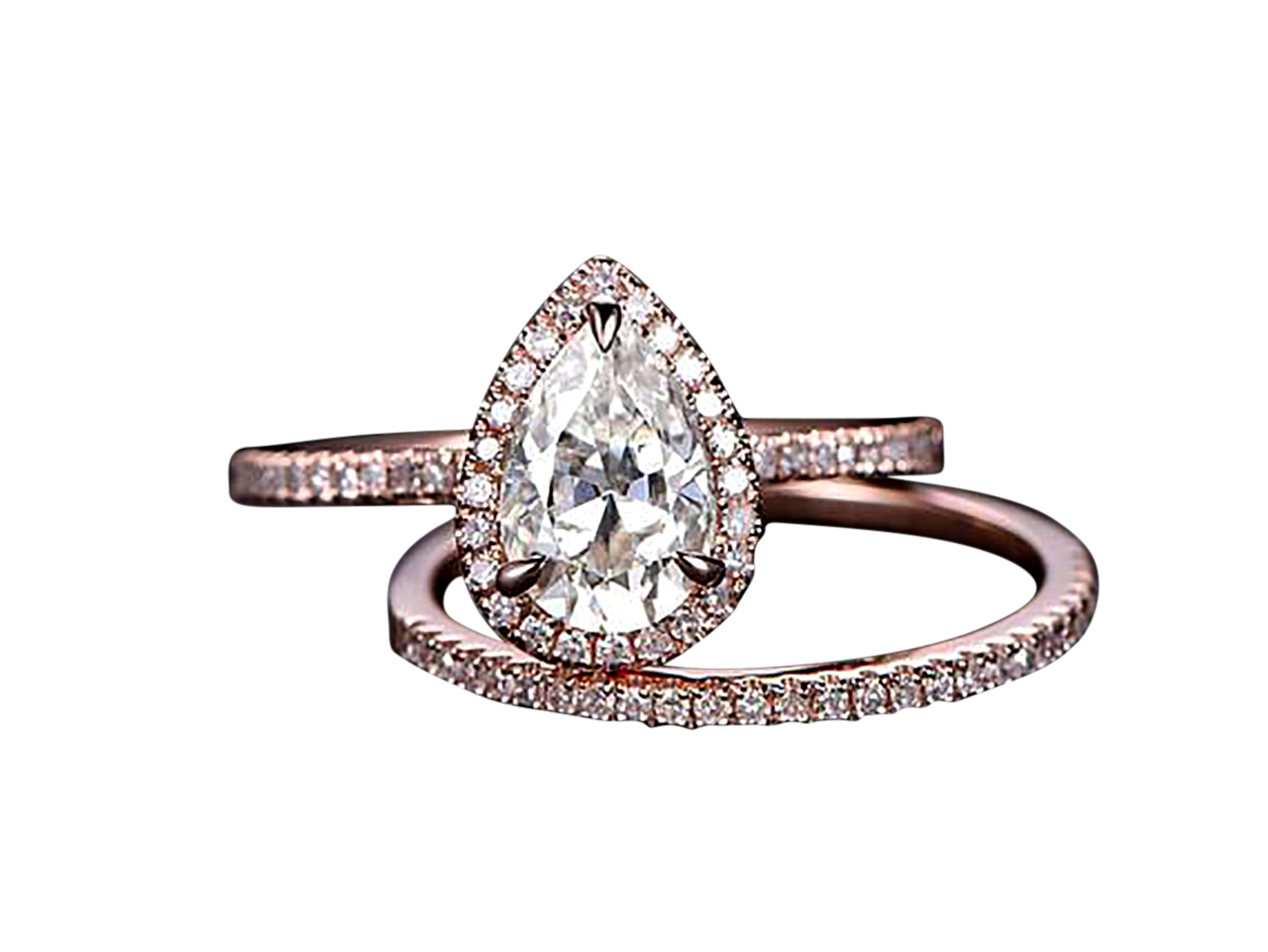 Best Seller 2 Carat Pear cut Moissanite and Diamond Bridal Set with 18k Gold Plating
