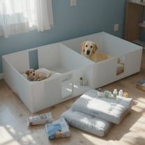 YIYADO Whelping Box for Dogs and Puppies, Dog Whelping Box with Washable Waterproof Pee Pad & Adjustable Door for Medium and Small Dogs, White