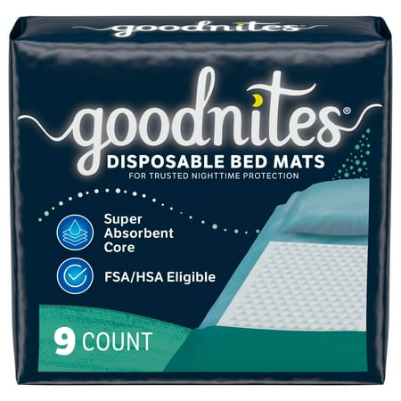 Goodnites Disposable Bed Pads for Bedwetting, 2.4 x 2.8 ft, 9 Count