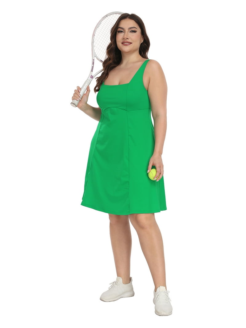 HDE Womens Plus Size Tennis Athletic Workout Dress with Built-in Shorts &  Bra Green - 26 - Walmart.com
