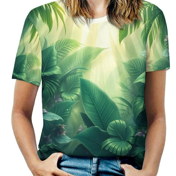 Palm Print Women T-Shirt Classic O Neck T-Shirts Short-Sleeve Trendy Animal Print Design Tshirt Casual Clothing