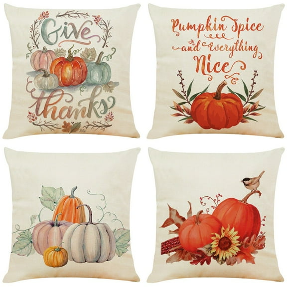Autumn Pumpkin Throw Pillows Cover 18x18 Inch Orange White Harvest Pillow Covers Thanksgiving Farmhouse Pillow Case Outdoor Linen Decorative Cushion Cover for Home Couch Bed Sofa Decor