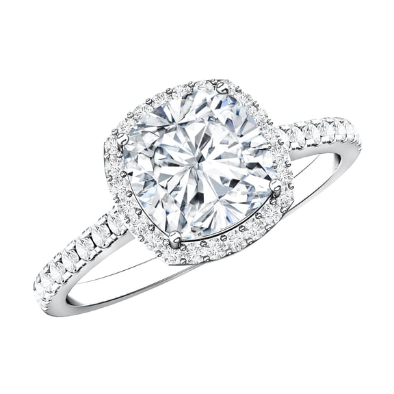 Rosec Jewels IGI Certified Lab Grown Diamond Engagement Ring with Halo (E-VS1 Grade) - 2 Carat Cushion Cut Diamond Ring for Women, 925 Sterling Silver, US 4.00
