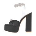 thumbnail image 3 of XYD Women Clear Ankle Strap Platform Heel Sandals Square Open Toe Block High Heel Rhinestones Bridal Evening Shoes Size 7 Black, 3 of 4