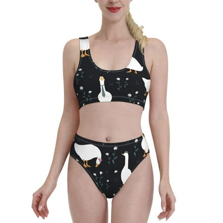 Bixox Fashionable Goose Pattern Two-Piece Sports Bikini with U-Shaped Top and High-Waist Bottom - Women s Swimwear with Removable Bra Pads