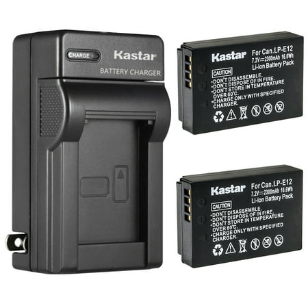 Kastar 2-Pack Battery and AC Wall Charger Replacement for Canon LP-E12 LPE12 Battery Canon LC-E12 LC-E12E Charger Canon EOS M50 EOS M50 Mark II EOS M100 EOS M200 EOS Rebel SL1 Camera