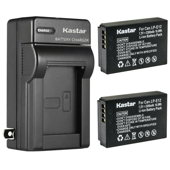 Kastar 2-Pack Battery and AC Wall Charger Replacement for Canon LP-E12 LPE12 Battery, Canon LC-E12 LC-E12E Charger, Canon EOS M50, EOS M50 Mark II, EOS M100, EOS M200, EOS Rebel SL1 Camera