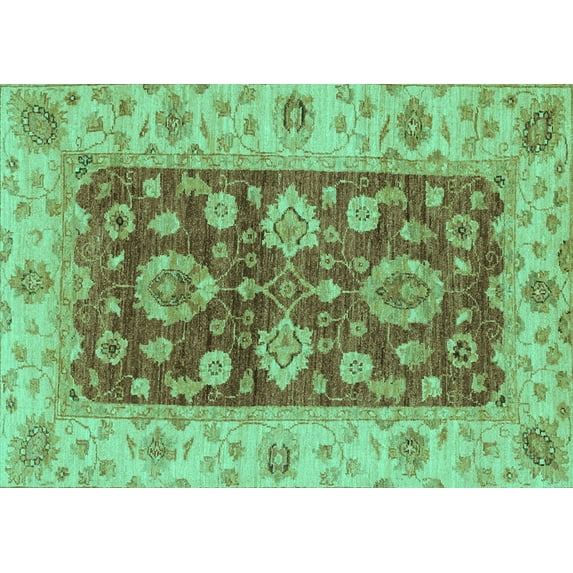Ahgly Company Indoor Rectangle Oriental Turquoise Blue Traditional Area Rugs, 7' x 10'