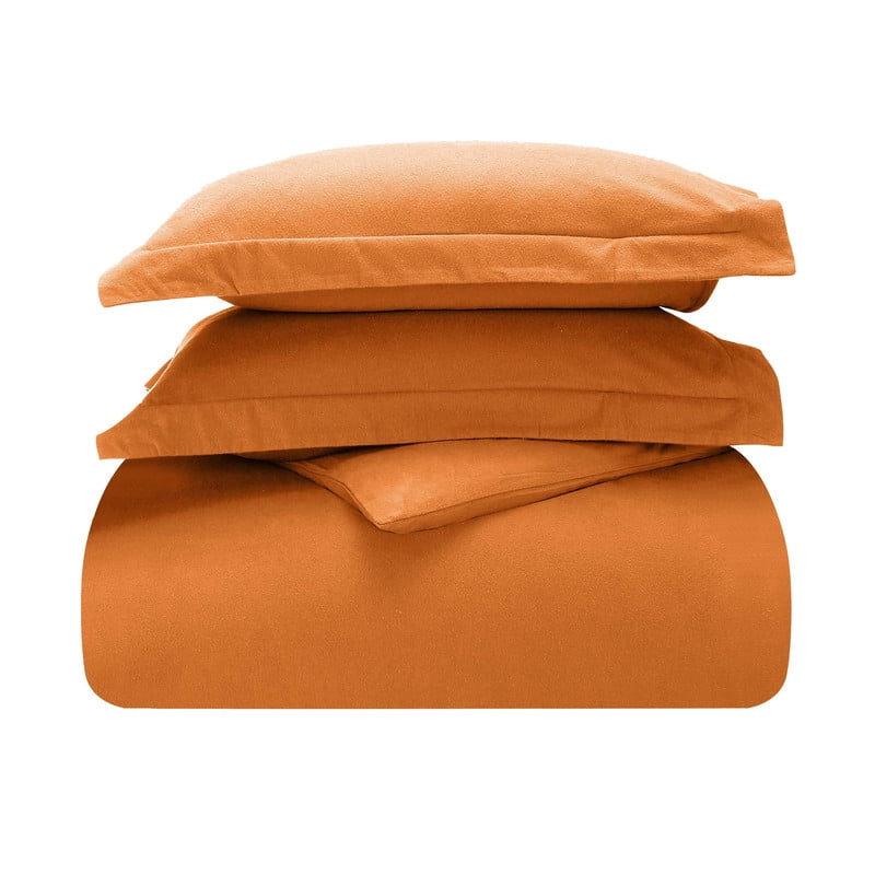 Superior Cotton Flannel Solid Duvet Cover Set, King/California King, Pumpkin