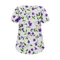 thumbnail image 5 of Purple Floral Graphic Loose Fit T Shirt for Ladies Summer Fall Short Sleeve Boat Neck Casual Pleated Basic Tops T shirt Womens 2025 Soft Comfy Clothing Trendy M, 5 of 7