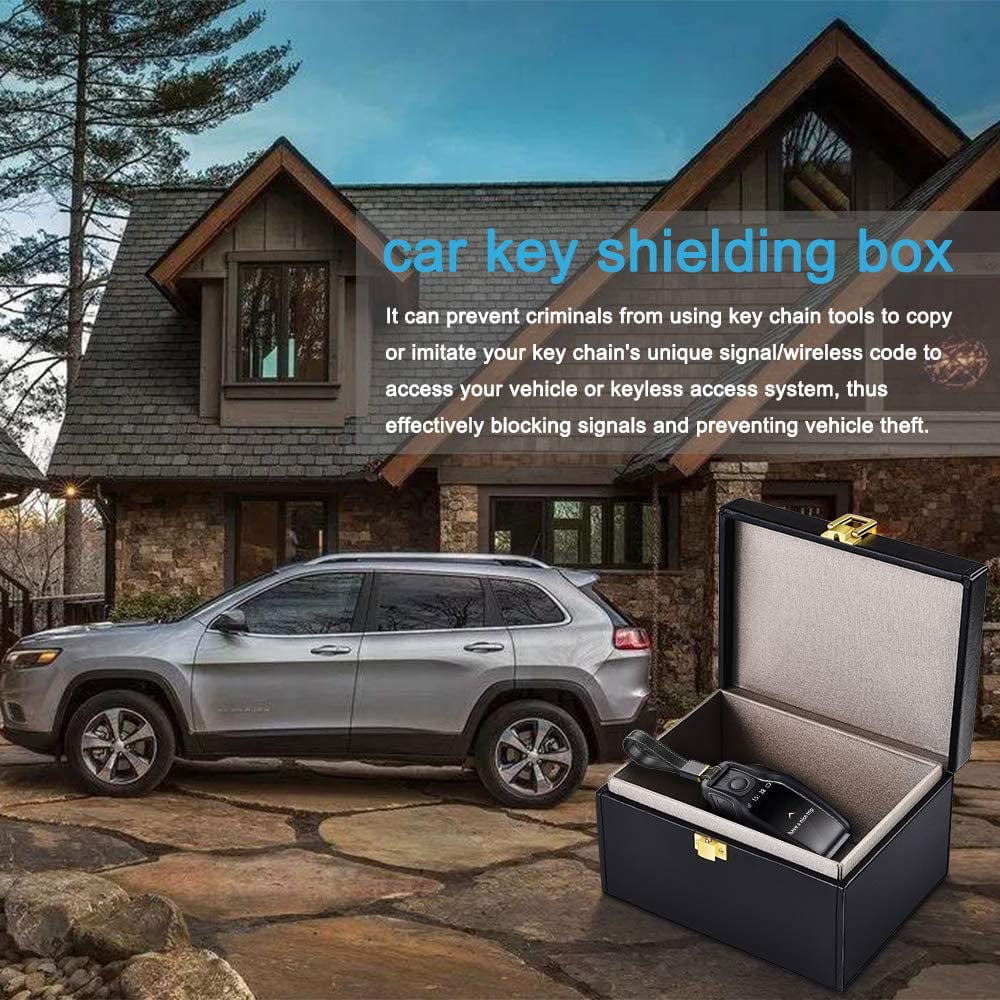 Faraday Box for Car Keys Anti Theft Car Key Box RFID Signal Blocking Box Faraday Key Fob Protector Box Leather Signal Blocker Box for Car Keys