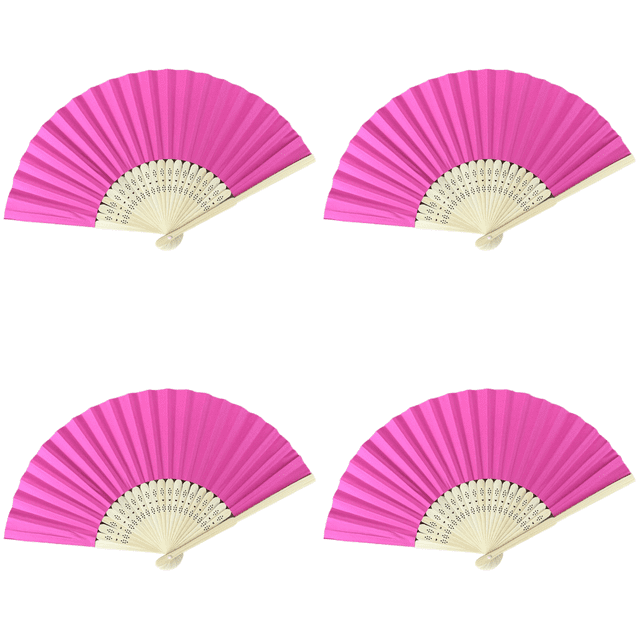 Abanico Mano Plegable Bolsillo Papel Bambú DIY para Fiesta Boda (rosa) Rojo