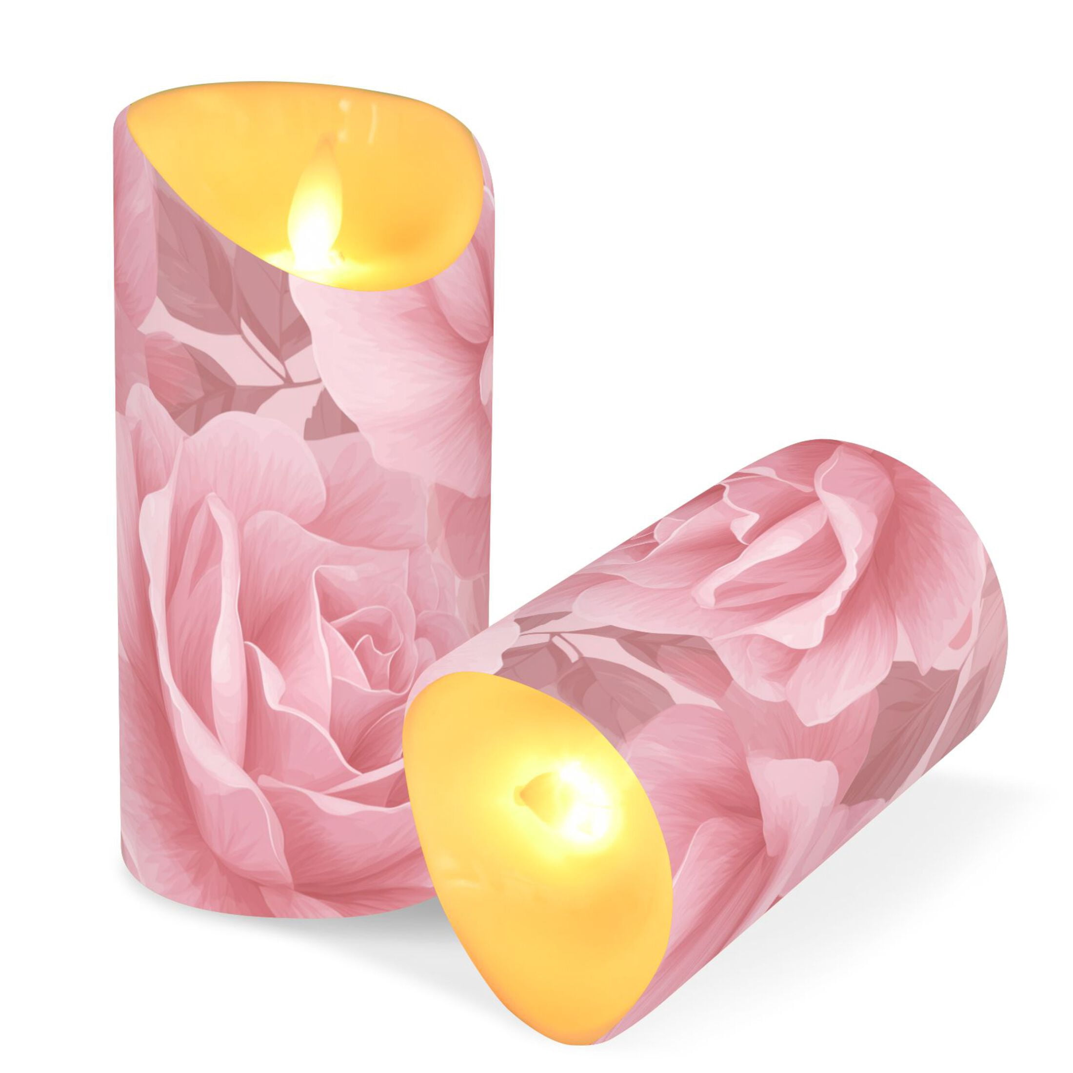 Light Pink Roses Flickering Flameless Candles with Remote Timer Battery Operated LED Tealight Set of 2 M