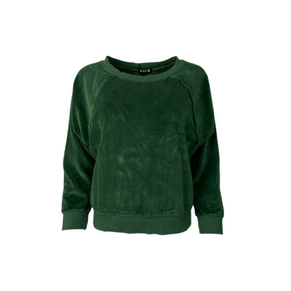SUZIE KONDI Women's Velour Crewneck Raglan Top, Bottle Green, Medium