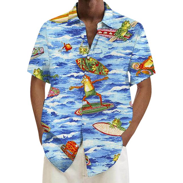 Camisas De Sport Para Hombre Camisa para hombre Camisa de playa de manga corta holgada informal (Sky Blue, XL)