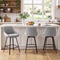 thumbnail image 3 of ONEVOG 25.6" Swivel Counter Stools Set of 3,Linen Upholstered Bar Stools with Full Back,Modern Counter Height Bar Stools with Black Metal Legs for Kitchen Island,Gray, 3 of 11