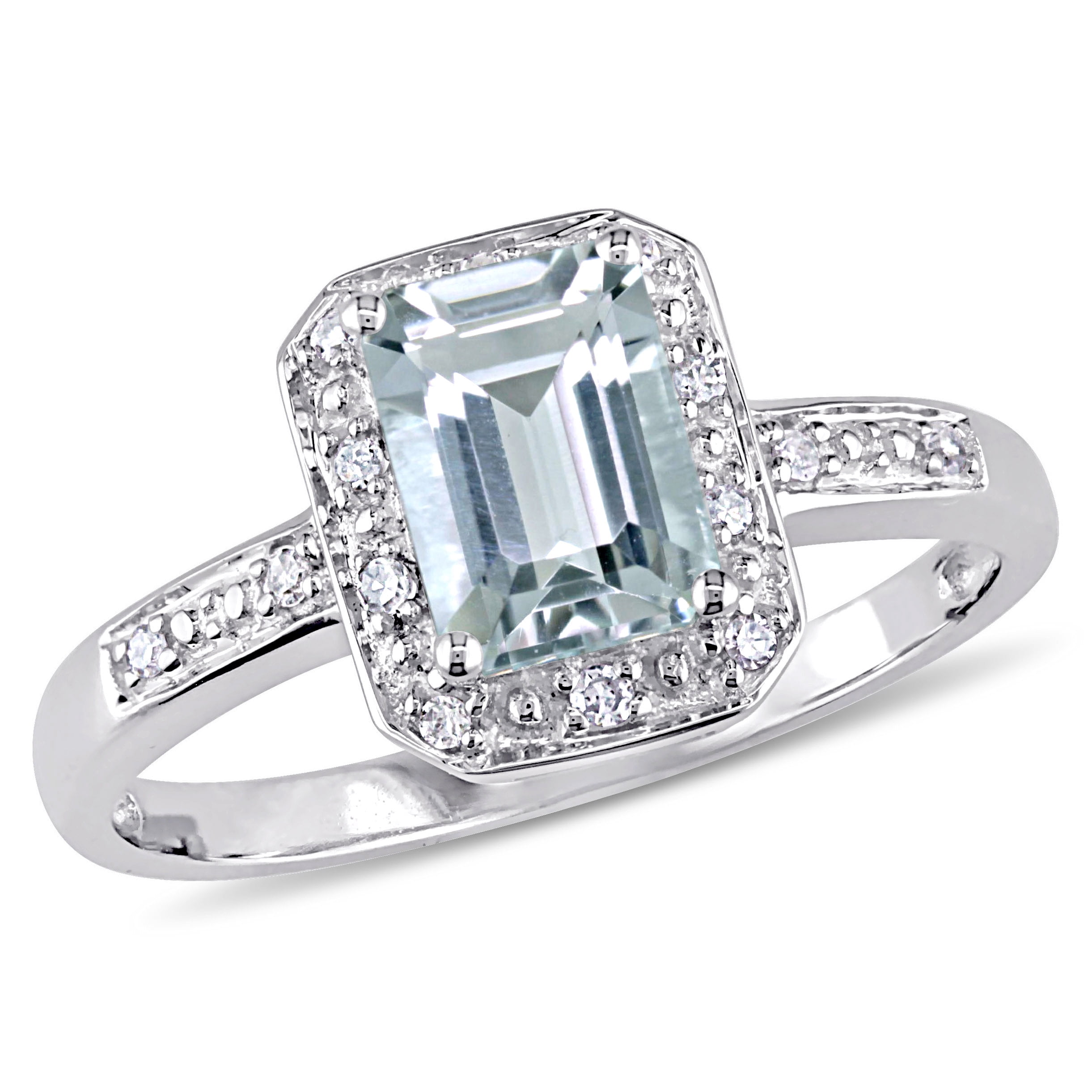 Tangelo 1 Carat T.G.W. Emerald-Cut Aquamarine and Diamond-Accent 10kt White Gold Halo Cocktail Ring by Delmar Manufacturing LLC
