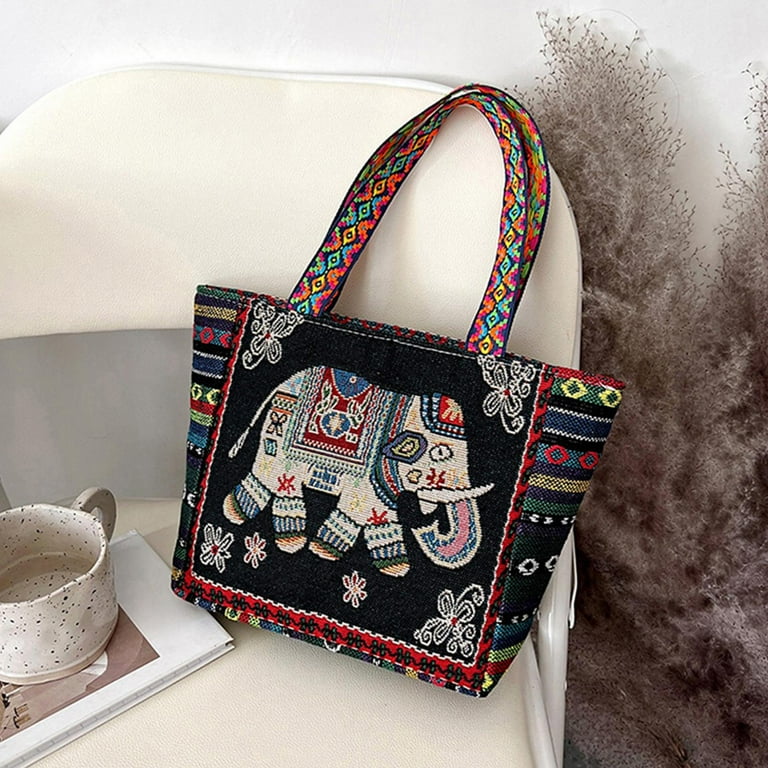 Embroidered Handmade Women Shoulder Bag, Travel Purse, Black White