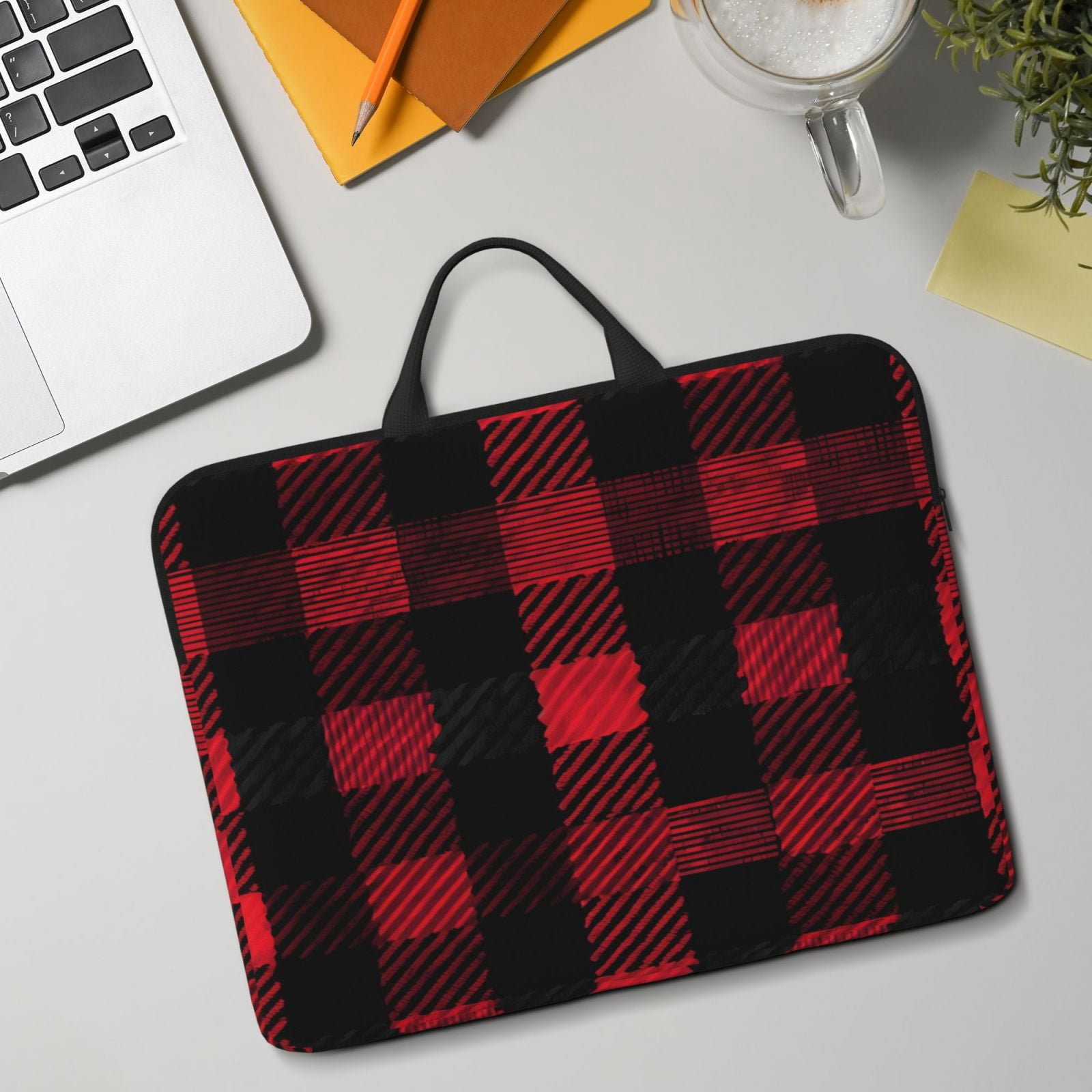 Laptop Sleeve Bag For Women Men 14inch Waterproof Durable Protective Computer Carrying Cover Handle Laptop Case Bag A Seamless Pattern Of Red And Black Plaid