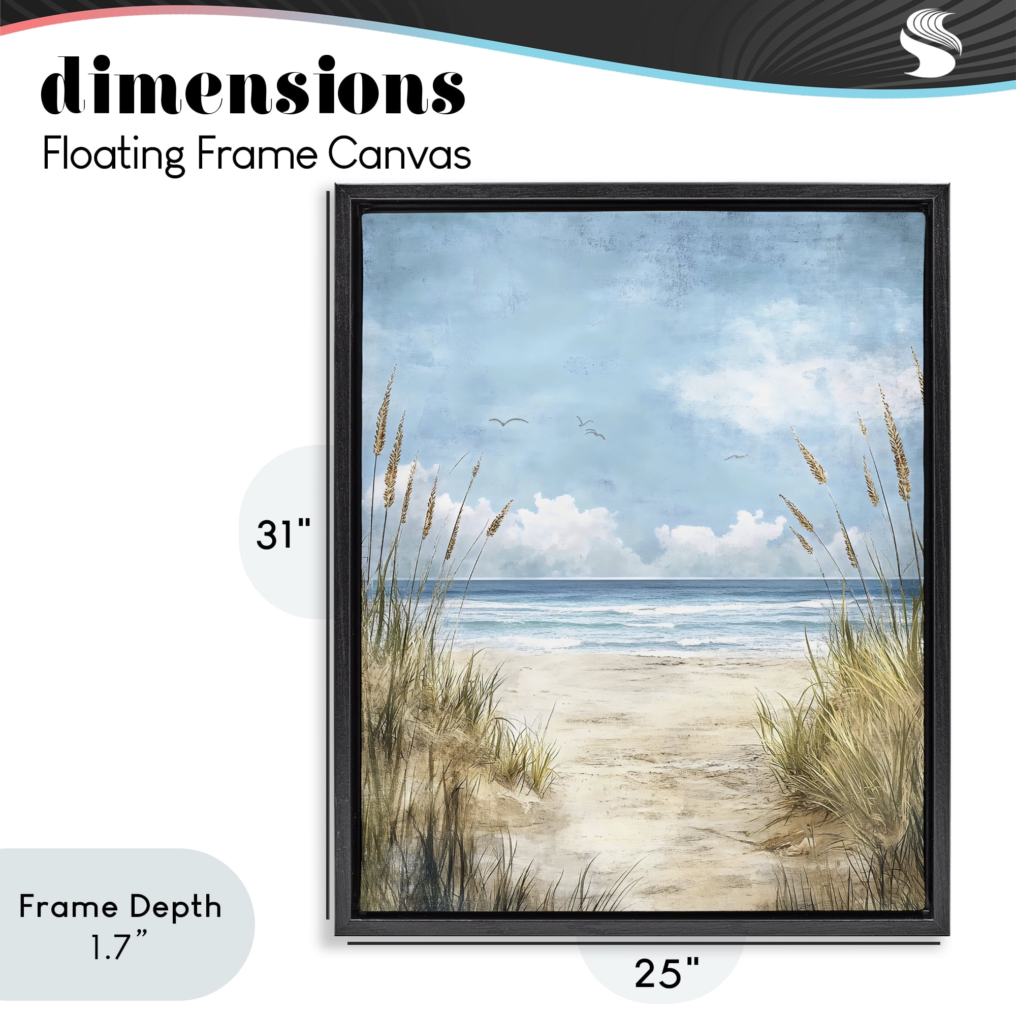 Stupell Industries Free Seagulls over Beach Dunes Black Framed Floater Canvas Wall Art, design by Creative Studio