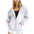 thumbnail image 3 of Breast Cancer Awareness Hoodies for Women 2025 Pink Ribbon Graphic Zip Up Hooded Sweatshirt with Pockets Jackets Coat, 3 of 7
