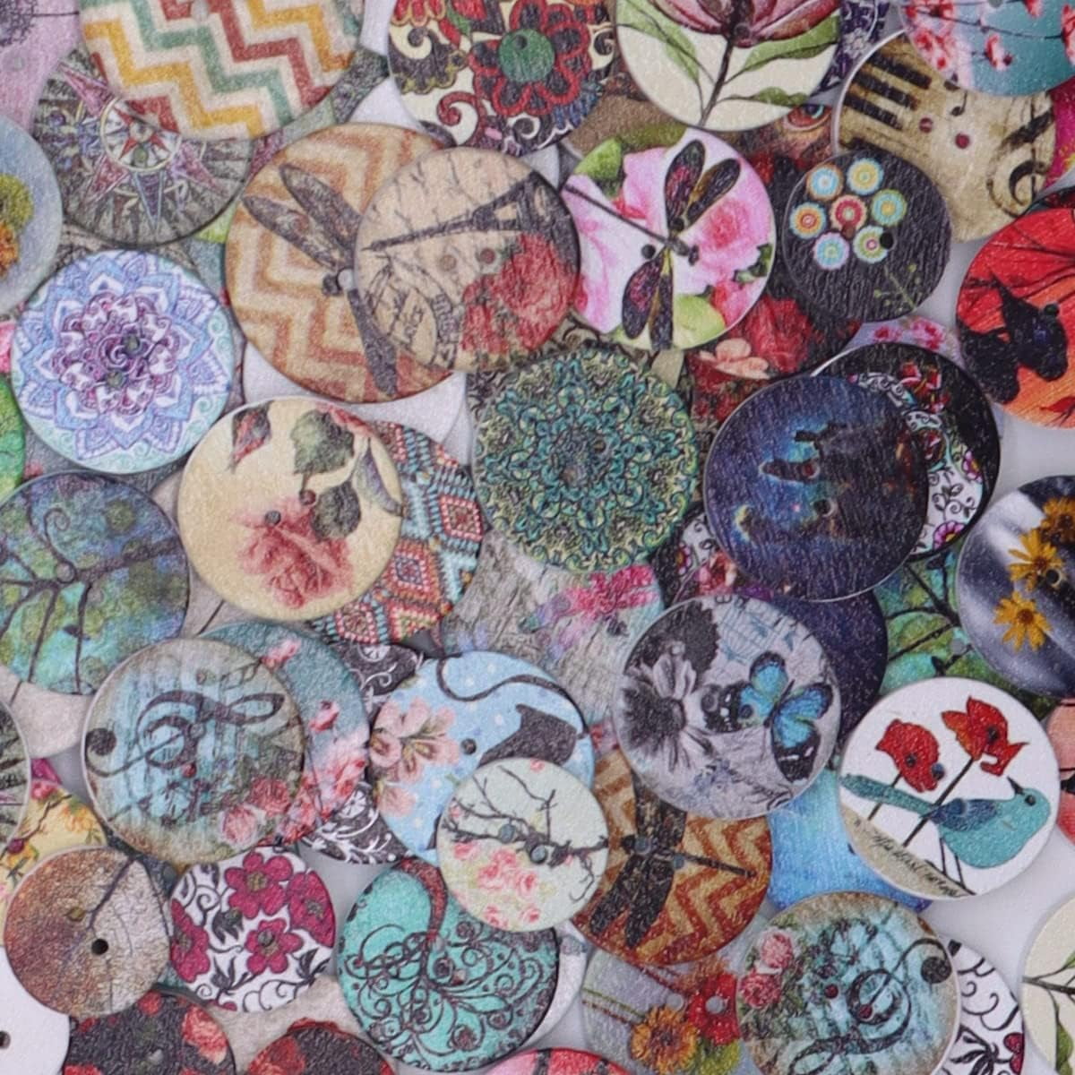 CATPAN 400 Pcs Wooden Buttons,Many Styles Decorative Sewing Button,Buttons for Crafts,2 Holes Round Decorative Painted Wood Buttons,Cute Buttons,3D Buttons for DIY Sewing(20mm,15mm,25mm)