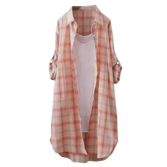 Aocisk Women's Striped Long Sleeve Shirt Cardigan Loose Thin Jacket T Shirt and Casual Wear Orange XXXL