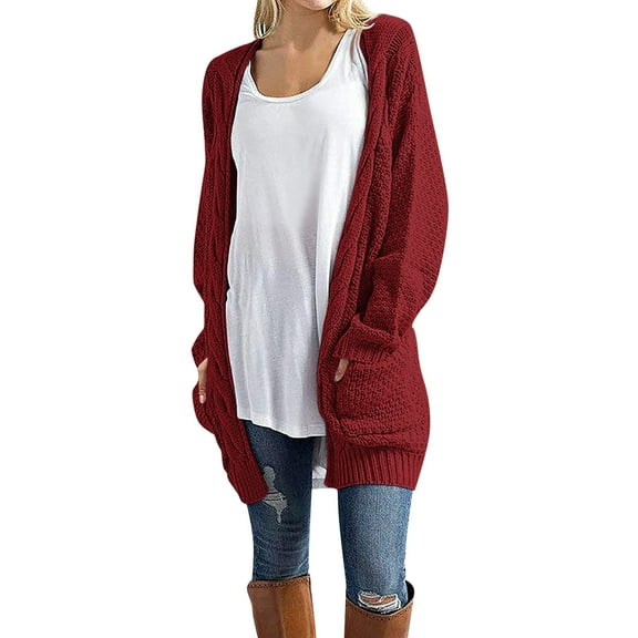 Women's Cardigan Sweater Clearance Loose Long Sleeve Open Front Knit Coat with Pockets