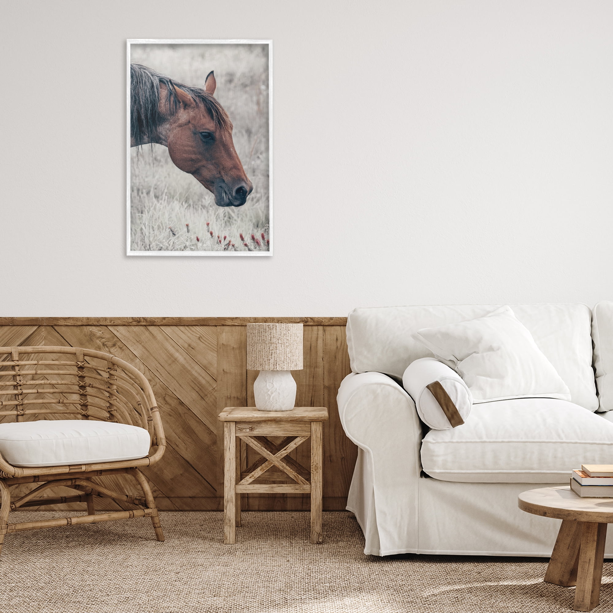 Stupell Industries Mother Horse Grazing in Meadow White Framed Giclee Art, design by Nathan Larson