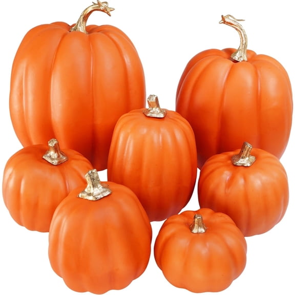 ApePal 7Pc Halloween Pumpkin Ornaments 7 Pcs Assorted Artificial Black Pumpkins Halloween Pumpkins Faux Rustic Decorative Foam Pumpkins for Fall Halloween Thanksgiving Tabletop Value Bundle Halloween