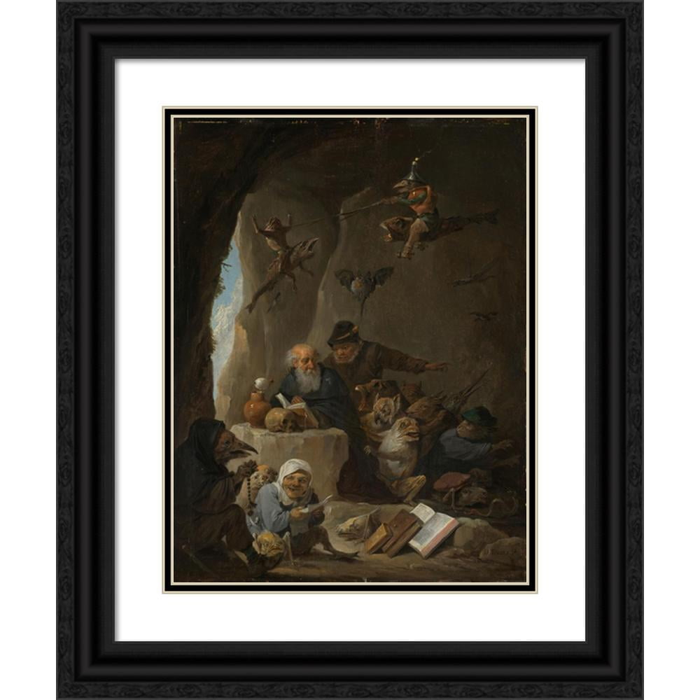 David Teniers The Younger 19x24 Black Ornate Framed Double Matted Museum Art Print Titled: The Temptation of St Anthony (C. 1645)
