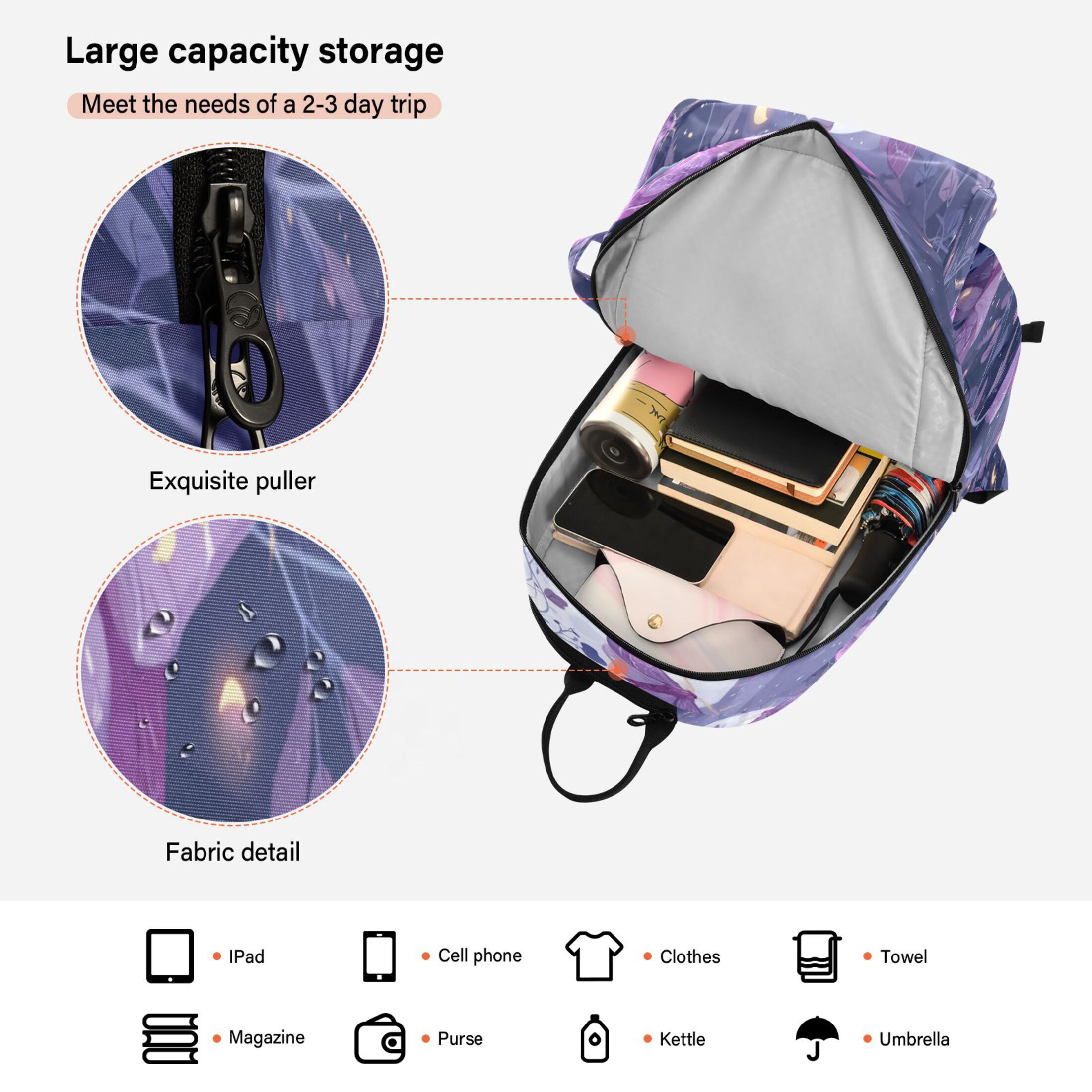 2 Racquet Holder Tennis Backpack Tennis Racket Covers Gym Bags Purple Lilac Moths