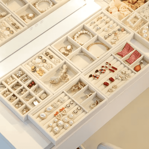 10 Pack Jewelry Trays Drawers,Stackable Jewelry Drawer Organizers Storage Display,Velvet Jewelry Organizer Inserts Drawers Ring Earring Holder,Women Gifts Fit in Wardrobe Dresser