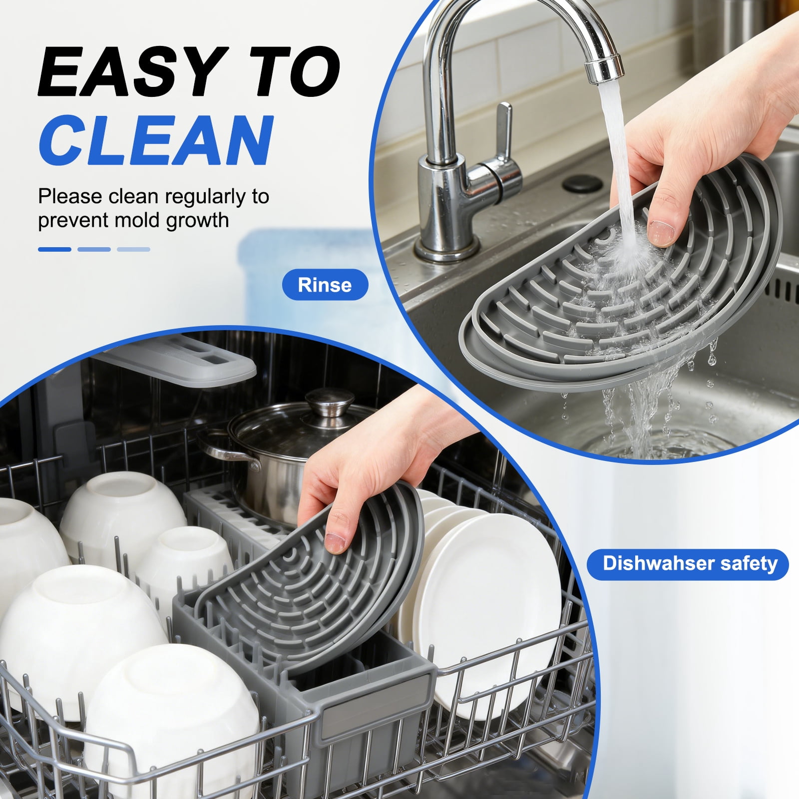 Uxcell Semi-Circular Refrigerator Drip Catcher - Non-Slip Silicone Mini Dispenser Drip Collector Fridge Spills Water Pad Catch Basin with with Rectangular Small Drain for Drainage, Black