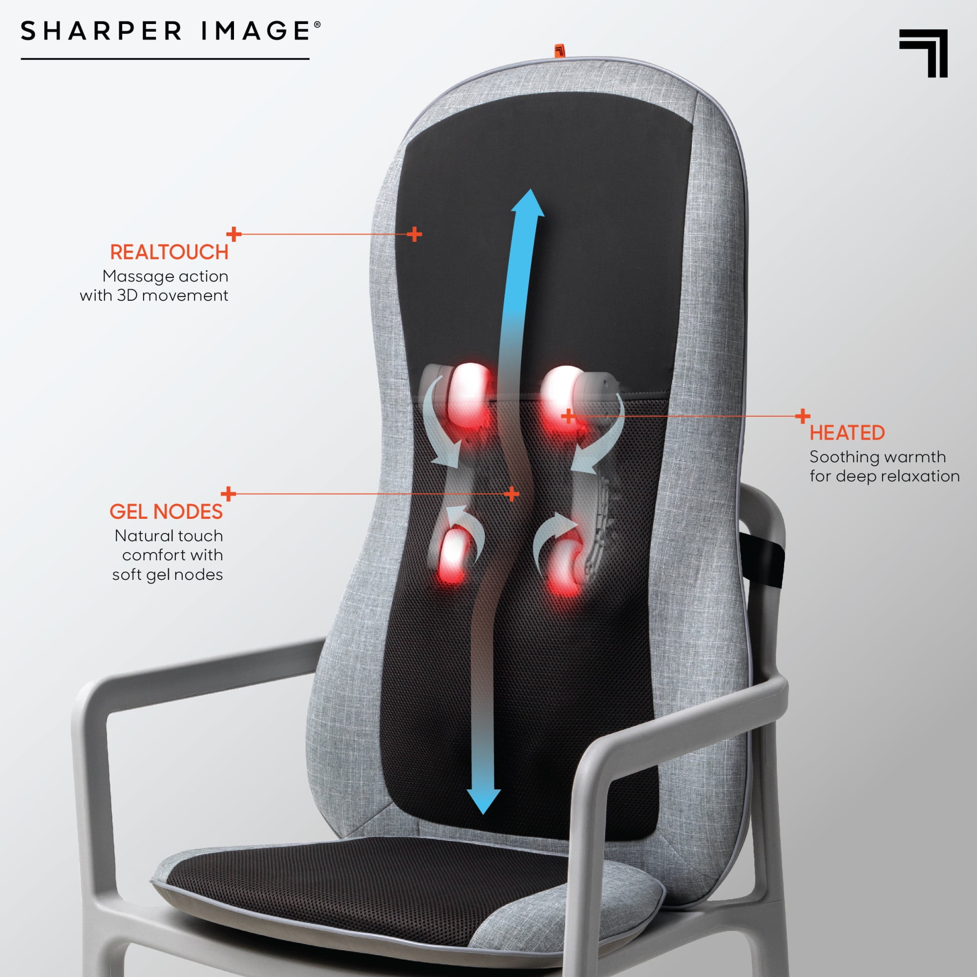 Sharper Image Shiatsu 4-Node Heated Seat Topper Massager - Gray