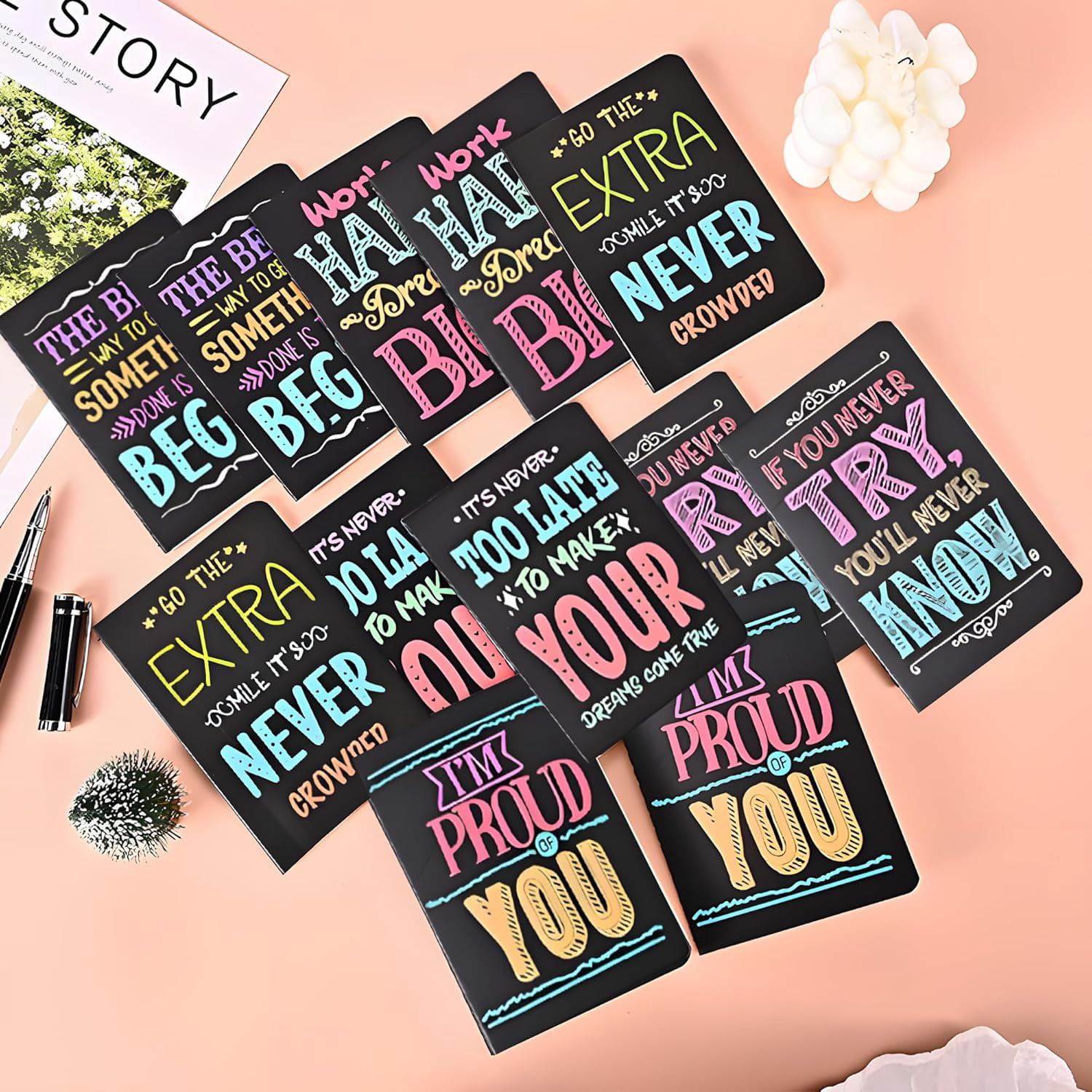 48Pcs Valentines Day Gifts ,Ballpoint Pens Motivational Notepads Gifts Set,24Pcs Mini Journal Lined with stylus pens,24Pcs Pocket Notebooks Bulk Gifts Set for Valentines Day Gifts Teachers O
