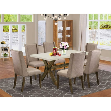 East West Furniture V-Style 7-piece Wood Kitchen Table Set in Dahlia Purple East West Furniture V-Style 7-piece Wood Kitchen Table Set in Dahlia Purple